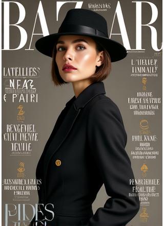 Couverture de Harper's Bazaar, avec une photographie de mode luxueuse et un esthétisme raffiné.